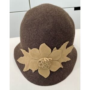 Ophelie Canada Women’s Wool Felt Cloche Bowler Hat Brown Floral - Fall